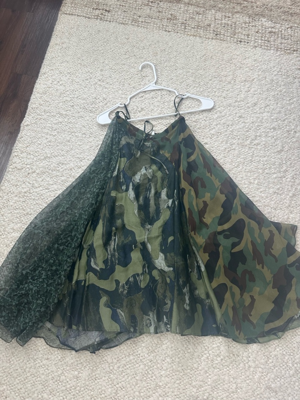 Diesel Sheer Camo Skirt Green Asymmetrical Layered Mini Skirt Size XS